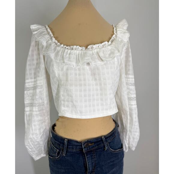 Perfect summer top! white lace cropped peasant top. women's top size L - Picture 7 of 11